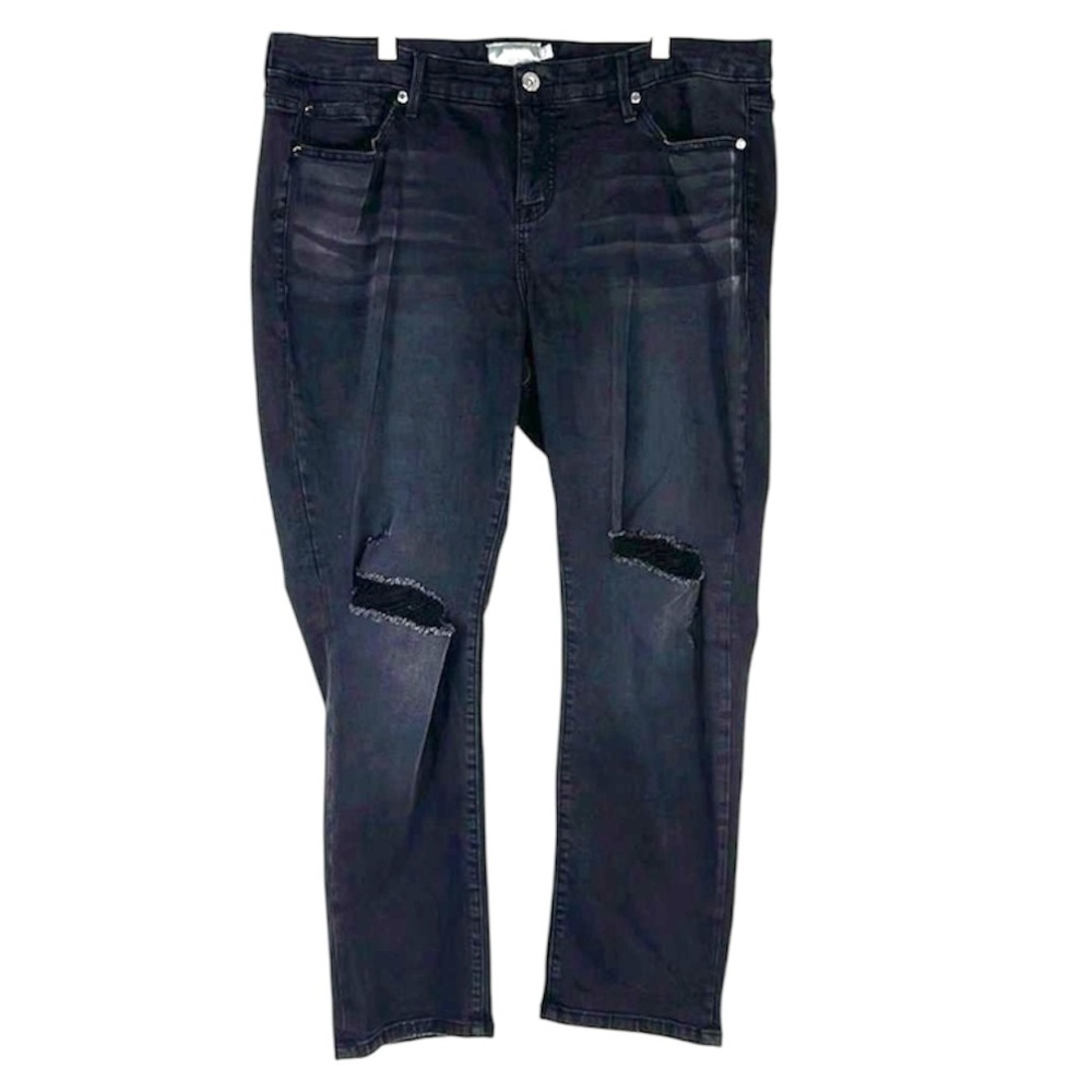 Torrid Distressed Black Denim Jeans Size 18R Mid Rise Stretch Casual